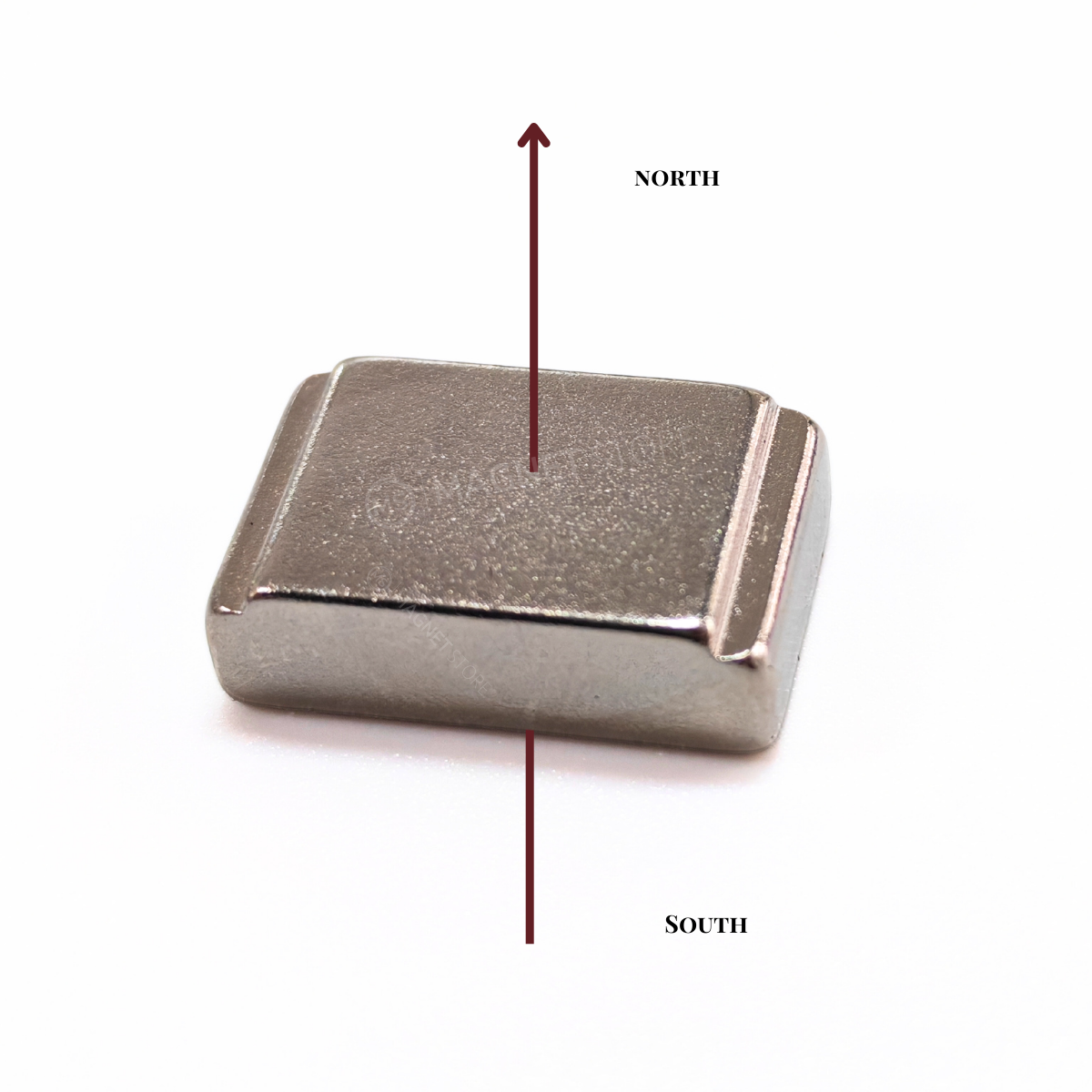 10/7x20x5/4mm N35 Ni Neodymium Step Block Magnet. Rectangular Nickel-coated neodymium magnet with a small step on the top sides. Sold at Magnet Store South Africa, Online and in store