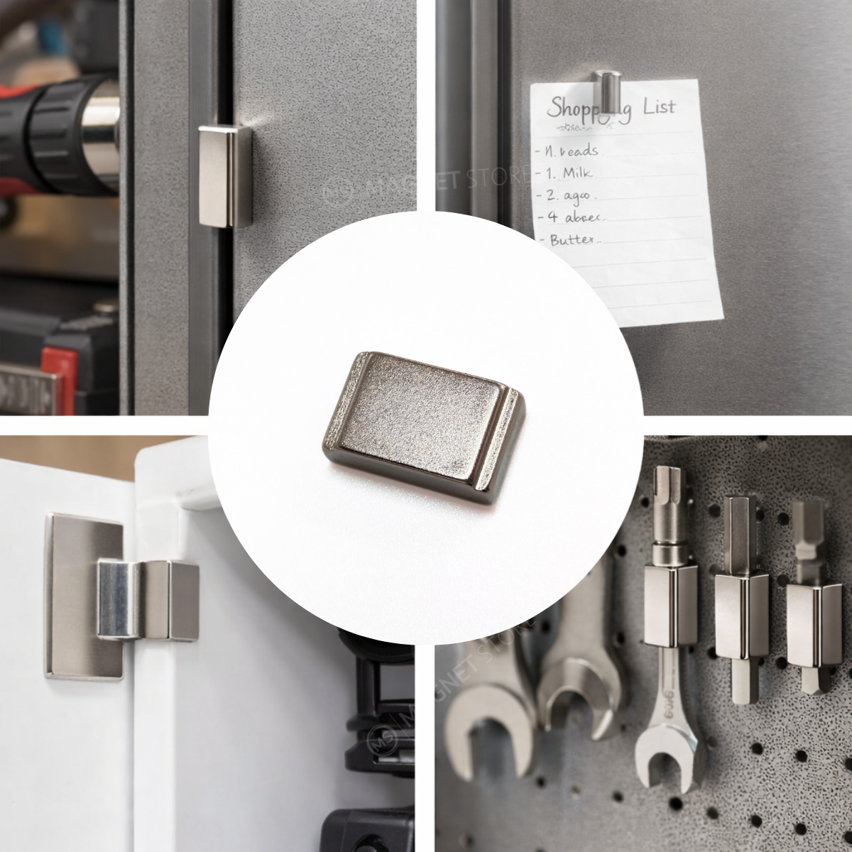 10/7x20x5/4mm N35 Ni Neodymium Step Block Magnet. Rectangular Nickel-coated neodymium magnet with a small step on the top sides. Sold at Magnet Store South Africa, Online and in store - Use ideas