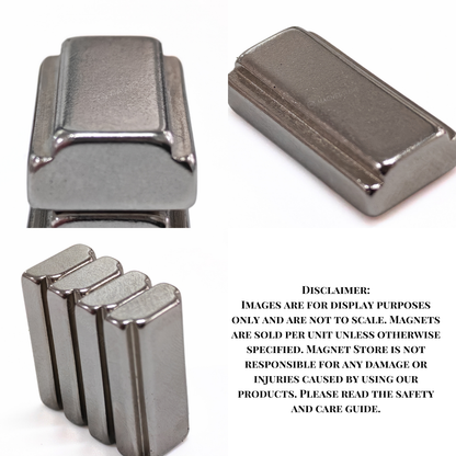 16/13 × 5/4 × 10 mm N42 Neodymium Step Block Magnet . Rectangular Nickel-coated neodymium magnet with a small step on the top sides. Sold at Magnet Store South Africa, Online and in store. With Disclaimer: Images are for display purposes only and are not to scale. Magnets are sold per unit unless otherwise specified. Magnet Store is not responsible for any damage or injuries caused by using our products. Please read the safety and care guide.