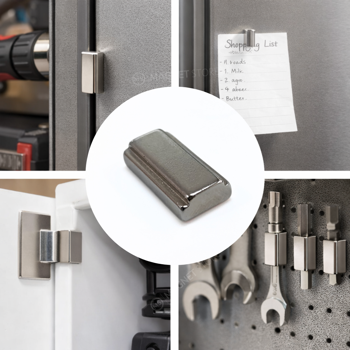 16/13 × 5/4 × 10 mm N42 Neodymium Step Block Magnet . Rectangular Nickel-coated neodymium magnet with a small step on the top sides.Sold at Magnet Store South Africa, Online and in store - Use image